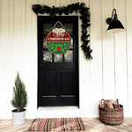 Eveokoki Christmas Door Wreath Merrychristmas Hanging Wall Sign for Front Door 12'' Round Xmas Tree Winter Wreath Wooden Porch Signs with Bow Porch Farmhouse Home Wall Decor – view 2