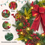 Senfot 24 Inch Lighted Christmas Wreath with Pine Cones, Red Berries, 20 LED Lights, Battery Operated, Waterproof Box, Indoor/Outdoor Holiday Home Decoration – view 3