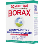 Angled view of 20 Mule Team Borax box highlighting front branding, circular landscape window and side QR code