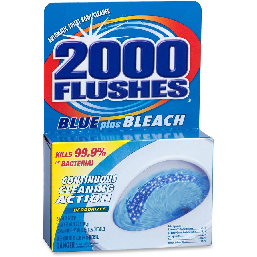2000 flushes blue plus bleach automatic toilet bowl cleaner package front