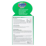 Back of 2000 Flushes concentrated bleach retail box showing directions, storage and disposal information and product logo.