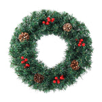 24-Inch Artificial Christmas Wreath with Pine Cones, Red Berries, and Frosted Tips for Holiday Decoration
