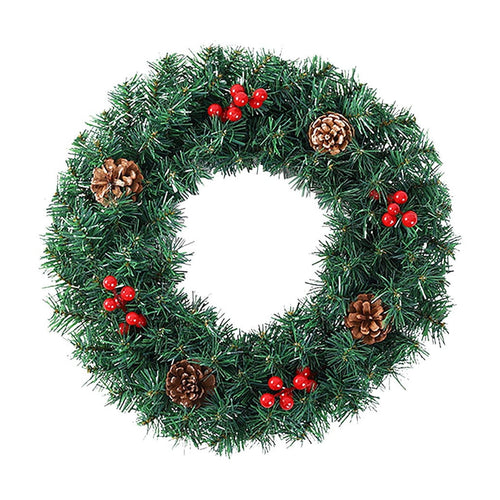 24-Inch Artificial Christmas Wreath with Pine Cones, Red Berries, and Frosted Tips for Holiday Decoration