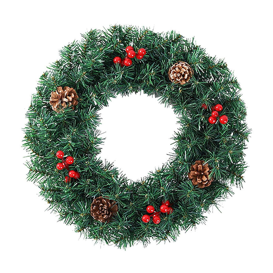 24-Inch Artificial Christmas Wreath with Pine Cones, Red Berries, and Frosted Tips for Holiday Decoration