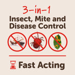 Graphic reading ‘3-in-1 Insect, Mite and Disease Control’ with icons and ‘Fast Acting’ text