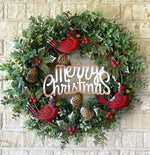 17" Cardinal Merry Christmas Wreath Metal Ornament Rustic Wall Front Door Decor Indoor Outdoor Winter Holiday Decoration – view 3