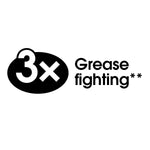Graphic reading “3x Grease fighting**” in bold type on white background