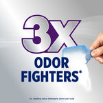 Graphic reading “3X ODOR FIGHTERS” with a hand pouring powdered OxiClean from a blue scoop