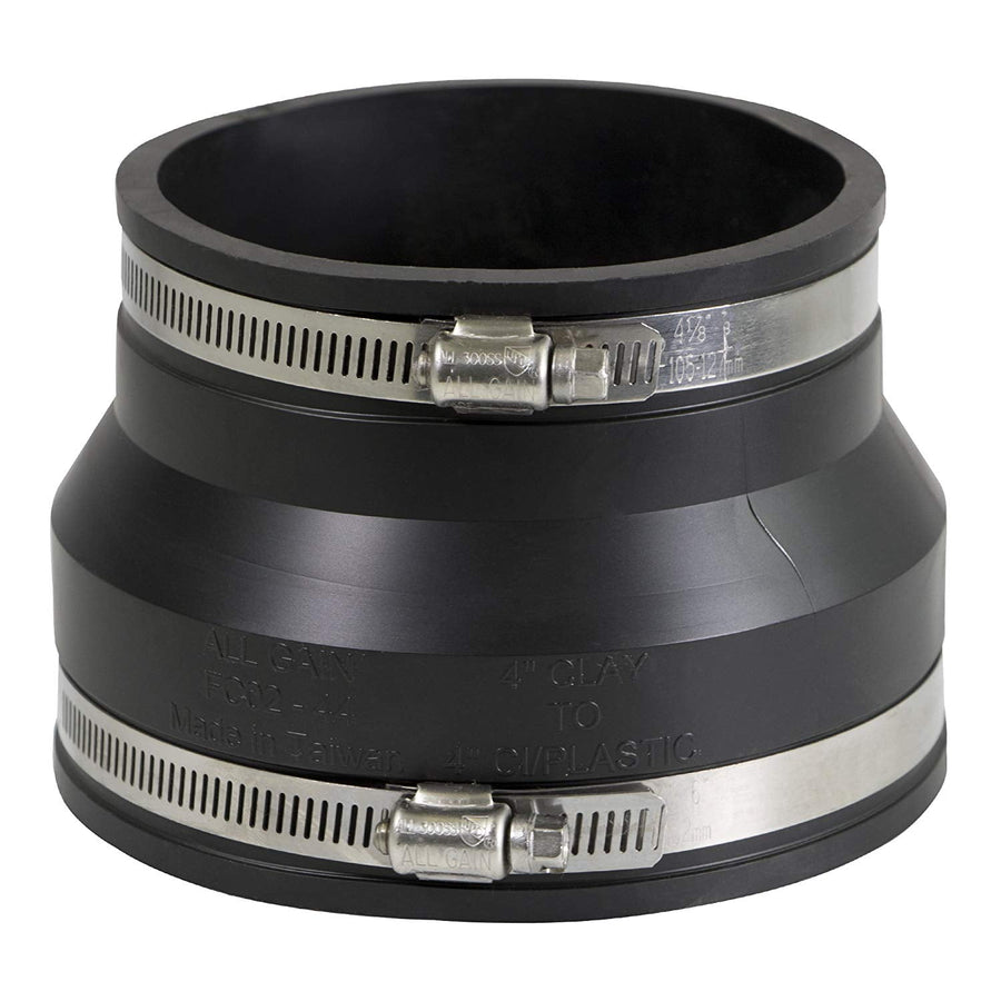 4-inch flexible rubber pipe coupling with two stainless steel worm-drive clamps