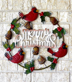 17" Cardinal Merry Christmas Wreath Metal Ornament Rustic Wall Front Door Decor Indoor Outdoor Winter Holiday Decoration – view 2