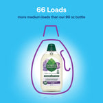 Seventh Generation EasyDose lavender detergent bottle centered on blue background with large text reading "66 Loads" above.