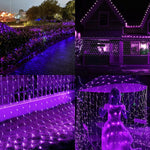 Expandable Christmas Net Lights Outdoor 10ft x 6.5ft 200 Led Mesh Fairy String Lights,8 Modes Mesh Lights for Xmas Trees, Bushes, Wedding, Outdoor Garden Decorations, Purple – view 2