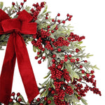 Frosted Evergreen and Eucalyptus Artificial Christmas Wreath with Berries and Bow, Red and Green, 24", by Holiday Time – view 3