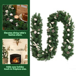 HioHa 9ft Christmas Garland, Artificial Pine Garland with Pinecones, White Berries and Bows, Holiday Decor for Mantel Staircase Door – view 2