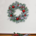 24" Flocked Pine Red Ball Berries & Silver Cedar Artificial Christmas Wreath - Unlit – view 3