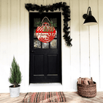 Eveokoki Christmas Door Wreath Holly Jolly Home Hanging Wall Sign for Front Door 11'' Round Xmas Tree Winter Wreath Wooden Porch Signs with Bow Porch Farmhouse Home Wall Decor – view 2