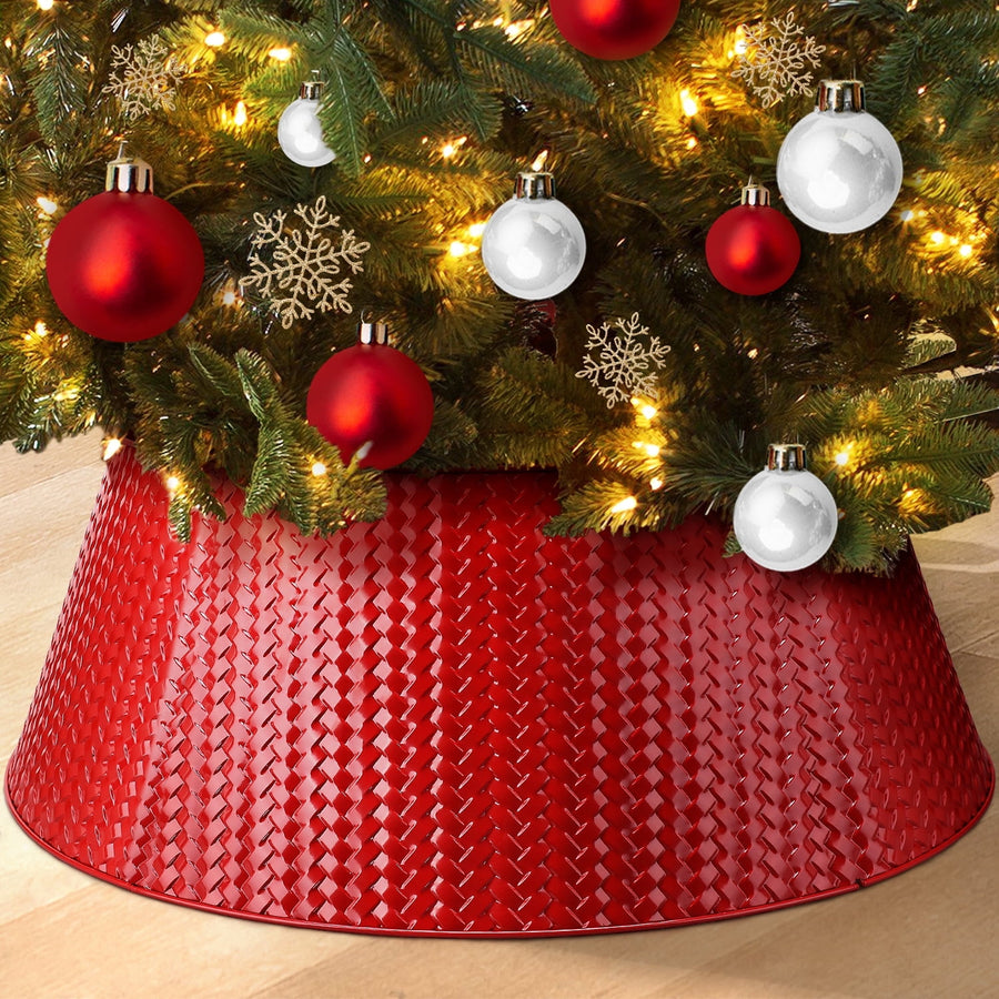 Ayieyill 28" Christmas Tree Collar, Christmas Tree Collar Basket Skirt for Large Christmas Tree, Tree Skirt Accessory | Red | Metal