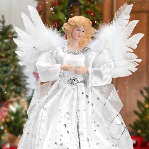 Ayieyill Angel Treetop, 12-Inch, Christmas Angel Tree Topper, Lighted Angel Tree Topper White -Christmas Tree Topper Decoration Ornament (Silver)