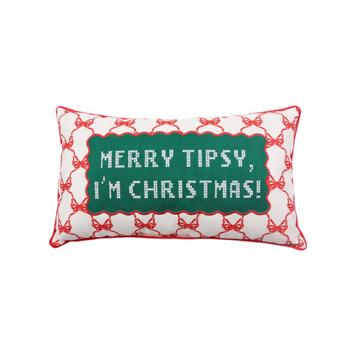 Holiday Time Merry Tipsy Decorative Christmas Lumbar Pillow