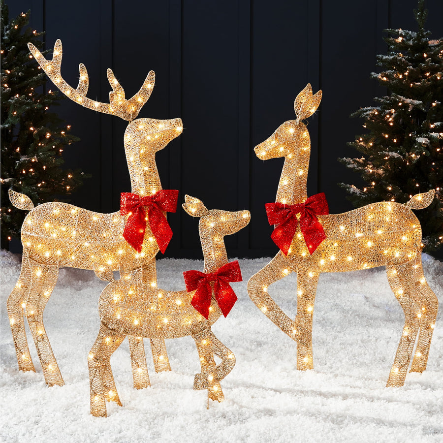 Best Choice Products 3-Piece 2D Deer Family Set, Lighted Christmas Outdoor Decoration w/ 175 Lights, Stakes - Gold