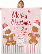 Christmas Fleece Throw Blanket Gingerbread Man Sherpa Blanket for Kids Women Plush Fuzzy Xmas Decor 40"x50" Pink for Bed Couch Chair Living Room Bedroom Decor