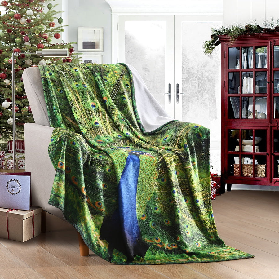 Christmas Holiday Printed Fleece Throw Blanket, Super Soft Blanket For Sofa Bed