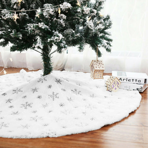 Christmas Tree Skirt - 48 inches Large White Luxury Faux Fur Tree Skirt Christmas Decorations Holiday Thick Plush Tree Xmas Ornaments