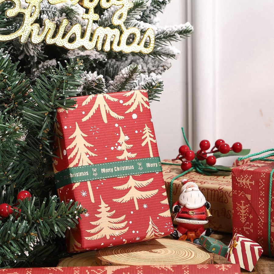 Gift Wrapping Paper Roll 58" x 23", Christmas Printed Gift Wrap, Easy Cut & Fold, Durable Paper for Birthday, Holiday, Party and DIY Crafts,4 Rolls