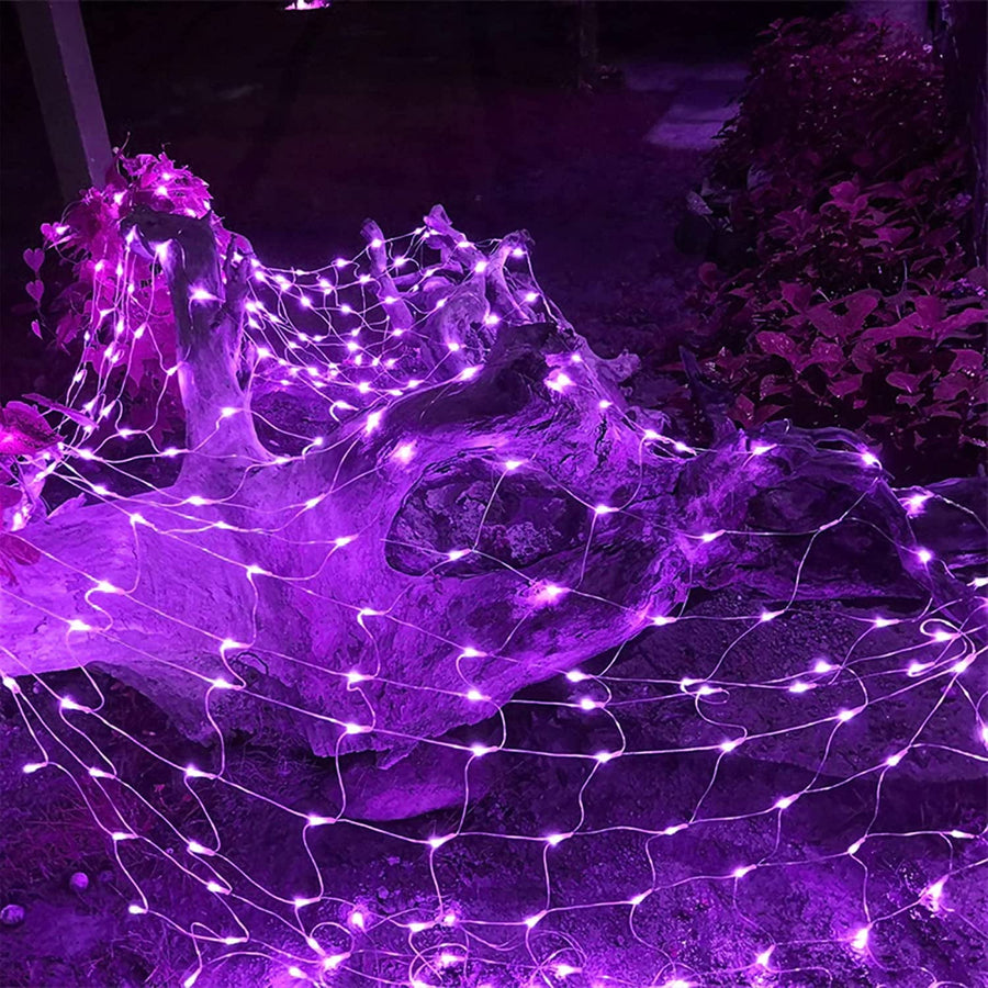 Expandable Christmas Net Lights Outdoor 10ft x 6.5ft 200 Led Mesh Fairy String Lights,8 Modes Mesh Lights for Xmas Trees, Bushes, Wedding, Outdoor Garden Decorations, Purple