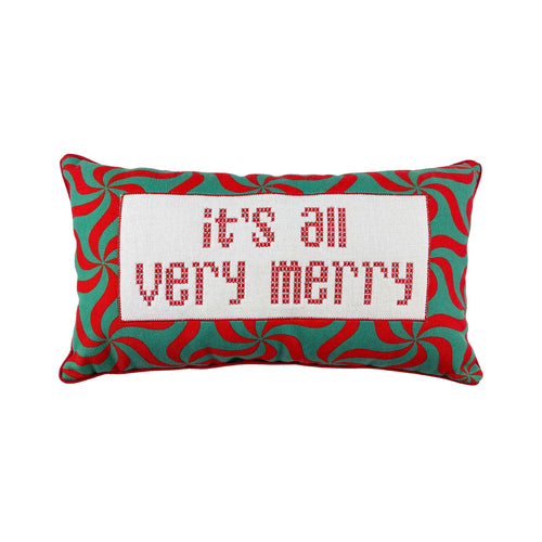 Holiday Time Merry Decorative Lumbar Christmas Pillow, Green/Red