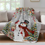 Grey Christmas Fleece Throw Blanket for Couch, Snowman Xmas Tree Ball Snowflake Winter Wooden Microfiber Flannel Blanket for All Season, Lightweight Soft Throw Blankets for Bed, Sofa, Travel, 50"x60"