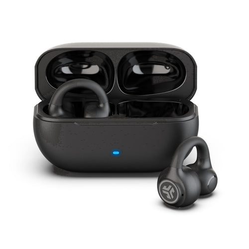 JLab Flex Open Earbuds, Black, Open-Ear Clip Design, 21+ Hr Playtime, IPX4, Multipoint, Clear Calls, Fast Pair
