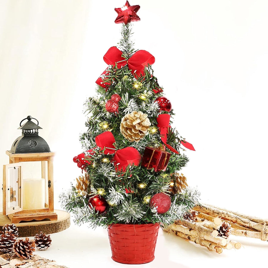 Jripae Tabletop Christmas Tree,16 inch Mini Artificial Pre-lit Christmas Tree with Battery Powered LED String Lights Christmas Decorations Indoor Xmas Office Home Decor