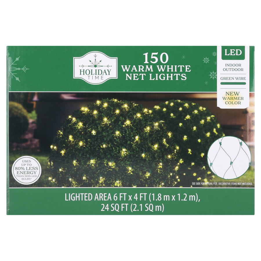 Indoor/Outdoor 150-Count LED Christmas Net Lights, Warm White, Green Wire, 6' x 4', by Holiday Time