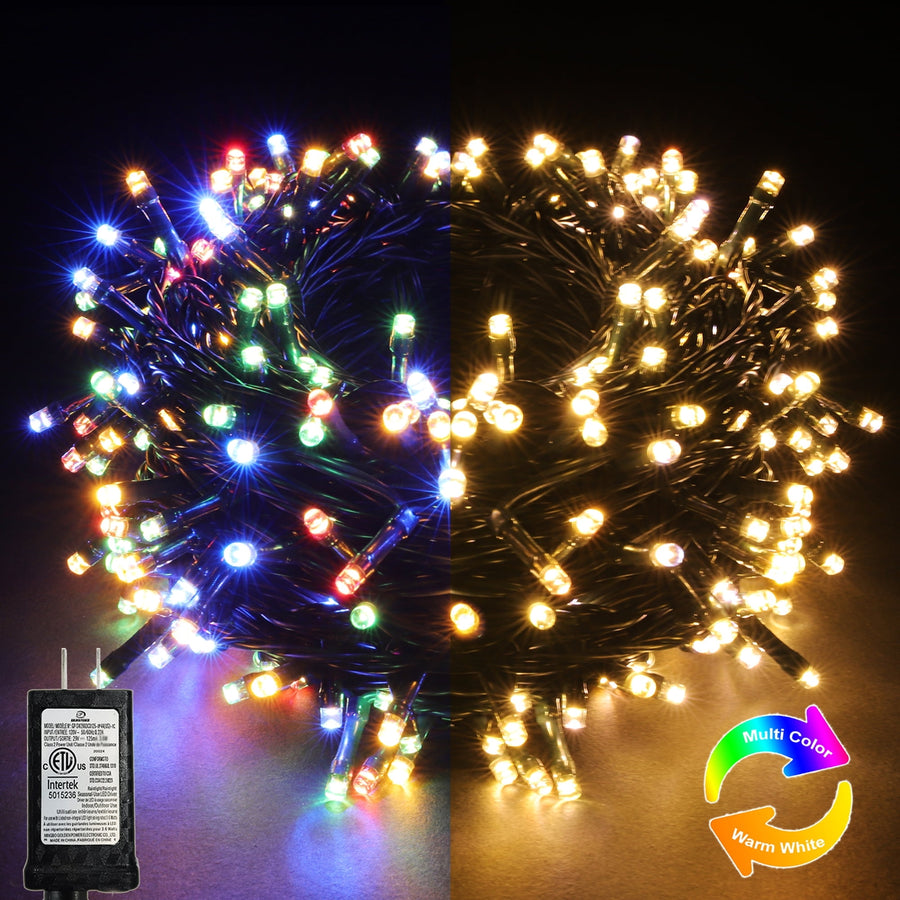 LED Christmas String Lights, 42FT 100 LEDs, Warm White & Multicolor, Colors Changing, Timer Function, for Halloween Xmas Tree Home Garden