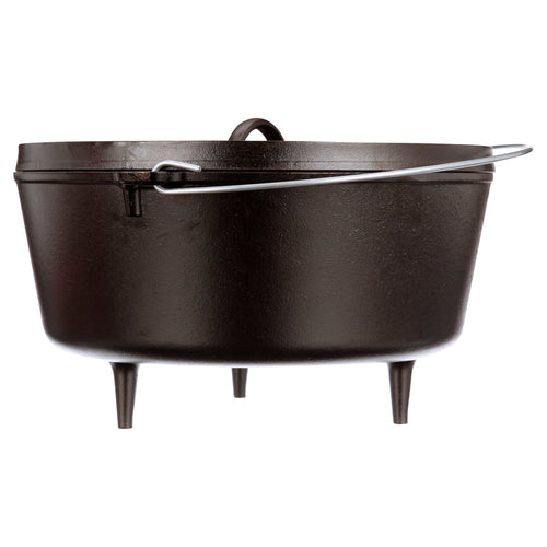 Lodge Pre-Seasoned Cast Iron Deep Camp Dutch Oven with Lid, 4 Quart Dual Handles & Steel Handle with Strong Lid for Heavy-Duty Camping Cookware, Outdoor Use & Campfire Cooking