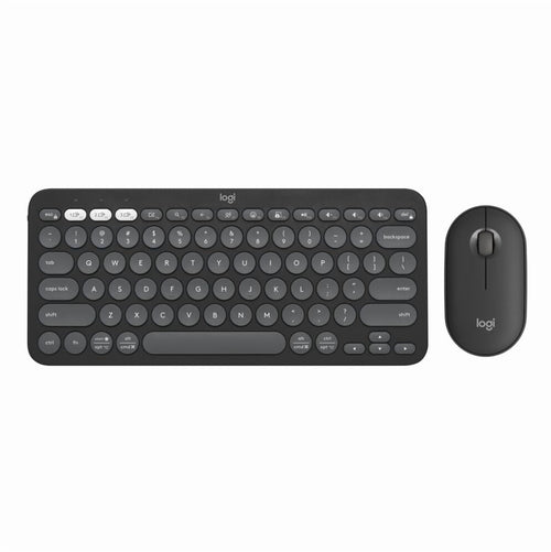 Logitech Pebble 2 Combo Wireless Quiet Keyboard and Mouse, Customisable, Logi Bolt, Bluetooth, Tonal Graphite