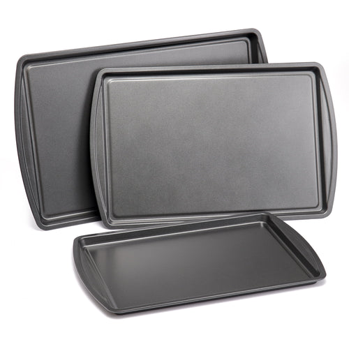 Mainstays 3-Piece Carbon Steel Nonstick Cookie Sheet Set, Gray