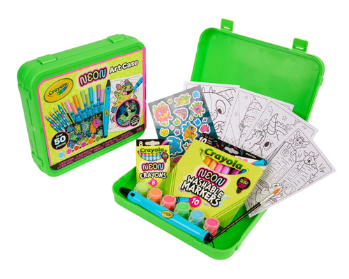 Crayola Neon Art Case (50+ Pcs), Neon Paint, Markers & Crayons, Kids Glow in the Dark Art Set, Crafting Gifts for Boys & Girls, Ages 5, 6, 7, 8