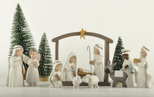 Nativity Scene Set, 12-Piece Holy Family Figurine, Hand Painted Mini Decorative Religious Christmas Figurines
