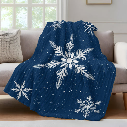 Navy Blue Christmas Fleece Throw Blanket for Couch, Xmas Snowflake Winter Microfiber Flannel Blanket for All Season, Lightweight Soft Throw Blankets for Bed, Sofa, Travel, 50"x60"