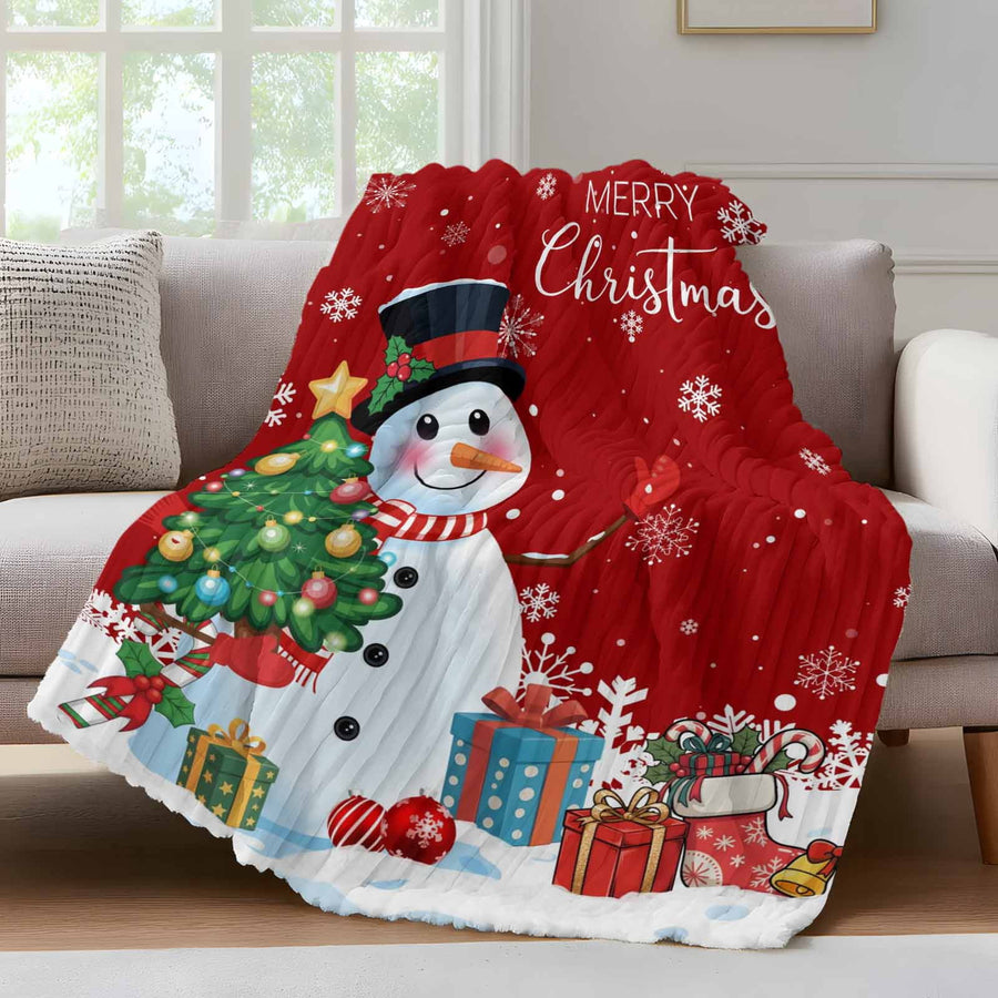 Red Snowman Christmas Fleece Throw Blanket for Couch, Xmas Tree Gifts Snowflake Winter Microfiber Flannel Blanket for All Season, Lightweight Fuzzy Plush Throw Blankets for Gifts, Office, 40"x50"