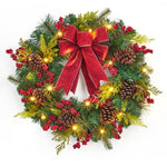 Senfot 24 Inch Lighted Christmas Wreath with Pine Cones, Red Berries, 20 LED Lights, Battery Operated, Waterproof Box, Indoor/Outdoor Holiday Home Decoration