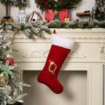 Uutvery 17.7 Inches Monogram Christmas Stockings with Initial Letter,Red Velvet with White Plush Cuff Personalized Embroidered Letter Christmas Stocking for Xmas Tree Fireplace DIY Decor