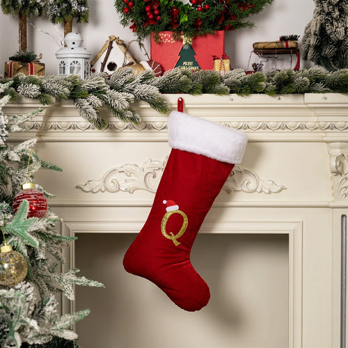 Uutvery 17.7 Inches Monogram Christmas Stockings with Initial Letter,Red Velvet with White Plush Cuff Personalized Embroidered Letter Christmas Stocking for Xmas Tree Fireplace DIY Decor
