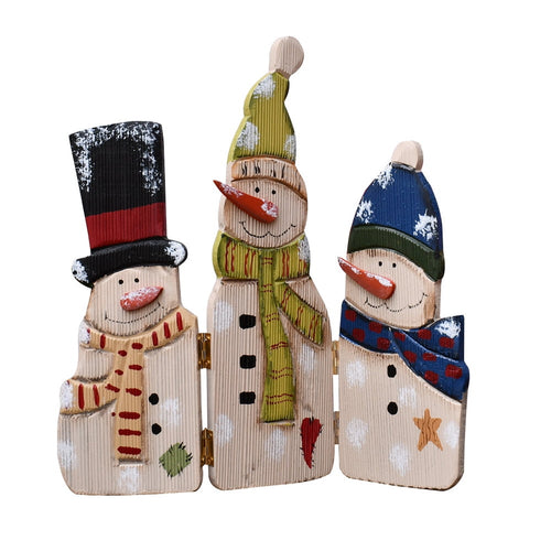 Wood Snowman Tabletop Decoration Triple Snowman Decorative Folding Screen Wooden Christmas Signs Centerpiece Xmas Holiday Decor