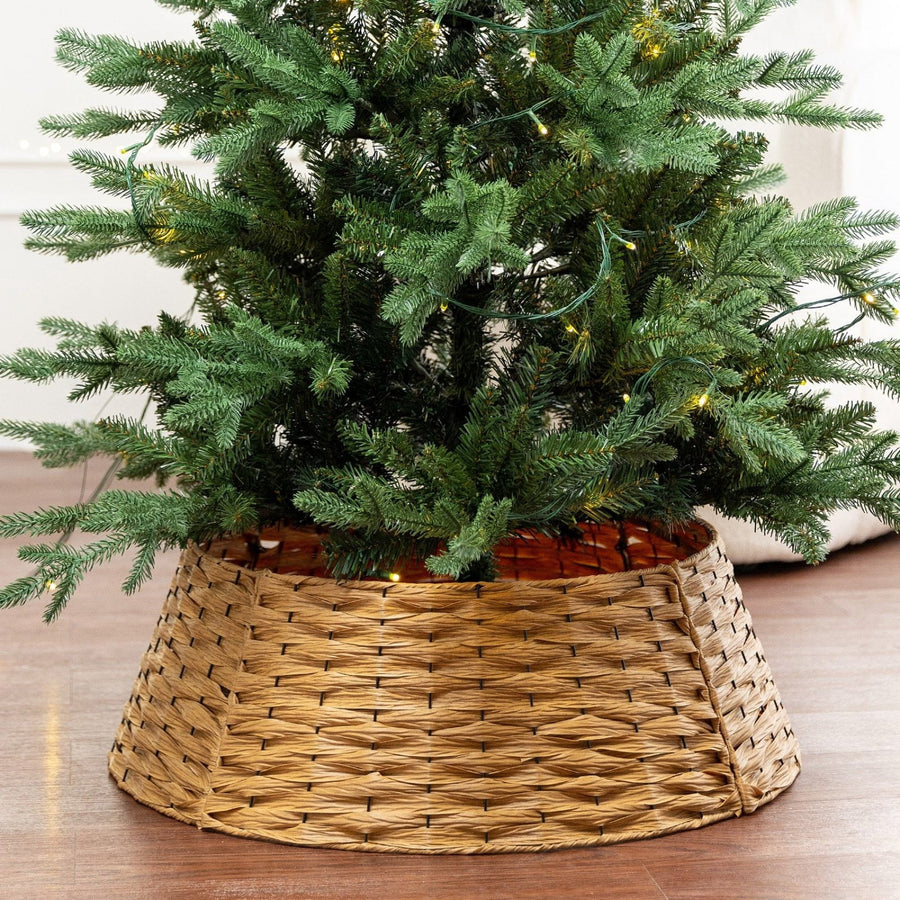 Woven Plastic Christmas Tree Collar, Dark Brown Textured Tree Base Ring, Rustic Farmhouse Skirt Replacement For Artificial Xmas Trees Indoor Holiday Decor Brown 24In