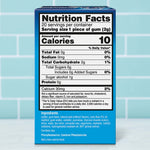 Close-up nutrition facts and ingredient panel on the back of ACT Dry Mouth Moisturizing Gum packaging