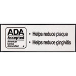 Black-and-white ADA accepted panel stating 'Helps reduce plaque' and 'Helps reduce gingivitis' in bold text.