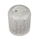 Underside view of the gray planter showing the molded plastic base and drainage plug area